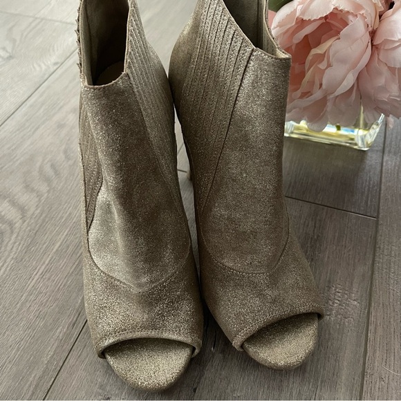 Jimmy Choo Brenna Champagne Gold Metallic Peep Toe Ankle Booties - Picture 2 of 9